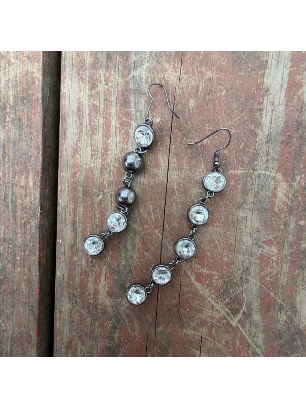 Crystal Drop Dangle Earrings With Antique Silver Finish And Clear Round Stones